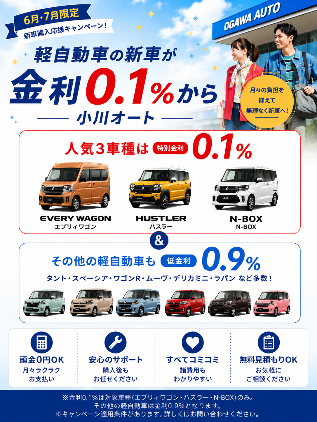軽自動車の新車を金利0.1%で|小川オート